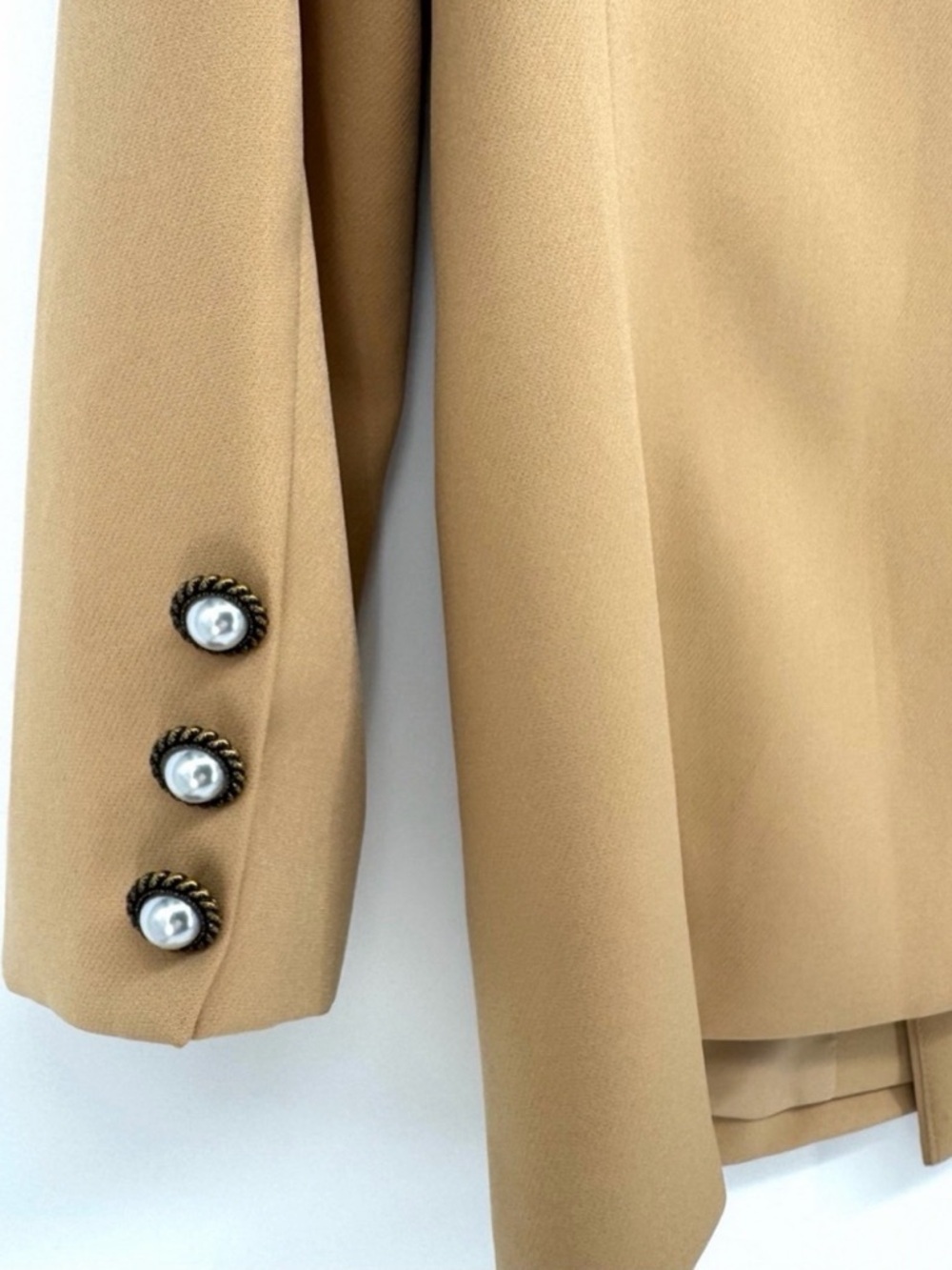 Sister Jane NWT Beige Harlow Double-Breasted Blazer w/ Brass Pearl Buttons $138 - Picture 10 of 11